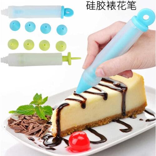 4-Head Suit Silicone Chocolate Cream Gun Flower Mounting Pen Syringe Cake Pastry Nozzles Tools Piping
