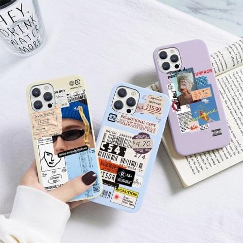 For Samsung Galaxy S21 S20 FE S10 S9 Plus A72 A52 A71 A51 A50 A40 A31 A32 A21S A12 A10 Fashion Sticker Bar Code Lable Soft Cases