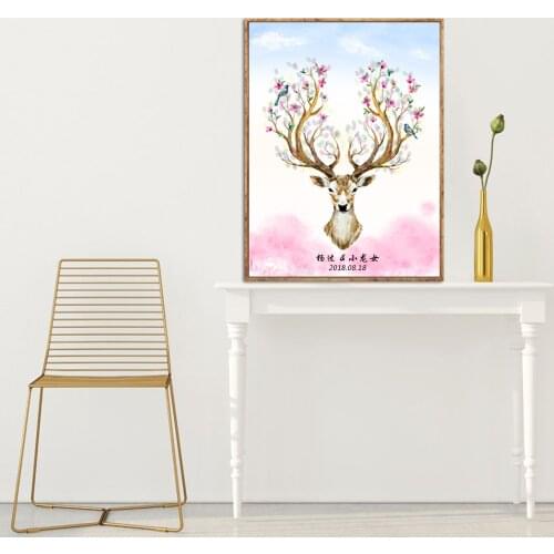 Wedding Guest Book Fingerprints Tree Canvas Poster Communion Personalized Wedding Souvenir Guestbook Wall Picture Painting