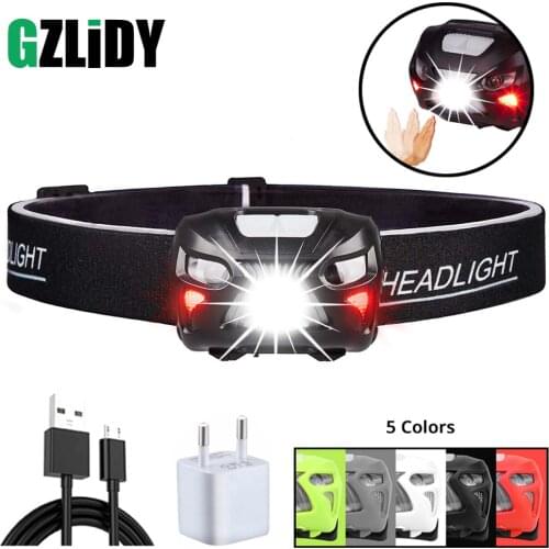 LED Body Motion Sensor Headlamp Rechargeable Headlamps USB 5W 8 Modes Headlight Perfect for Fishing Walking Camping Reading