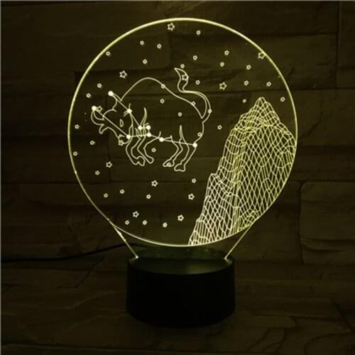 Taurus LED Light for Bedroom Living Room Decoration 3D Lighting Vision Night Lamp Novelty Table Light Touch Sensor Control Color