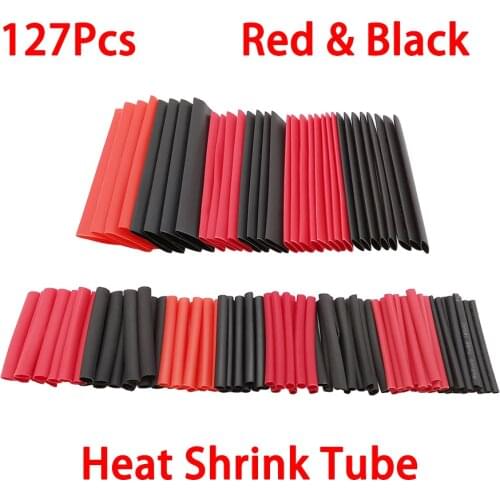 127 Pcs/Lot Heat Shrink Tubing Polyolefin 2:1 Electrical Wrap Wire Cable Insulation Shrinkable Sleeve Red & Black Assortment Kit