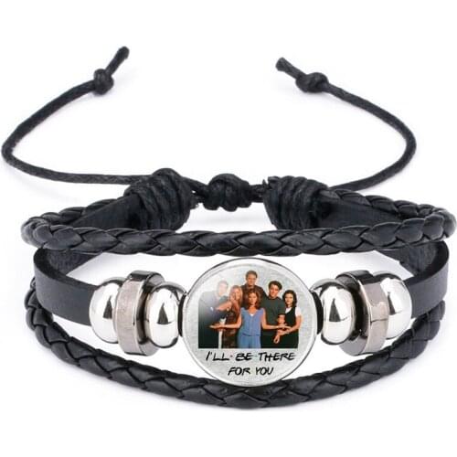 TV Shows Friends Handmade Leather Bracelet I'll Be There for You Charms Glass Cabochon Pendant Leather Bracelets