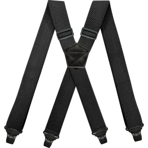 Heavy Duty Work Suspenders for Men 3.8cm Wide X-Back with 4 Plastic Gripper Clasps Adjustable Elastic Trouser Pants Braces-Black