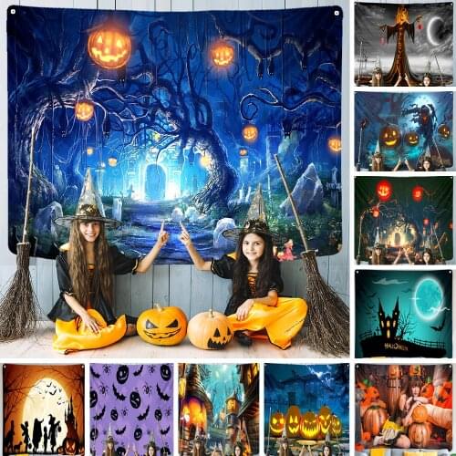 Halloween Decoration Tapestry Occult Moon Pumpkin Haunted House Witch Bedroom Manga Living Room Anime Wall Hanging Home Decor