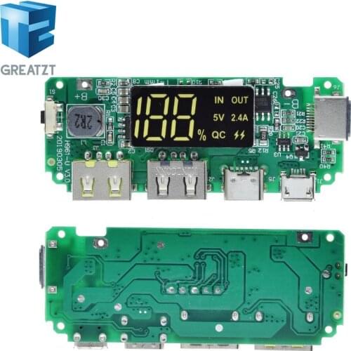 GREATZT LED Dual USB 5V 2.4A Micro/Type-C USB Mobile Power Bank 18650 Charging Module Lithium Battery Charger Board Circuit Prot