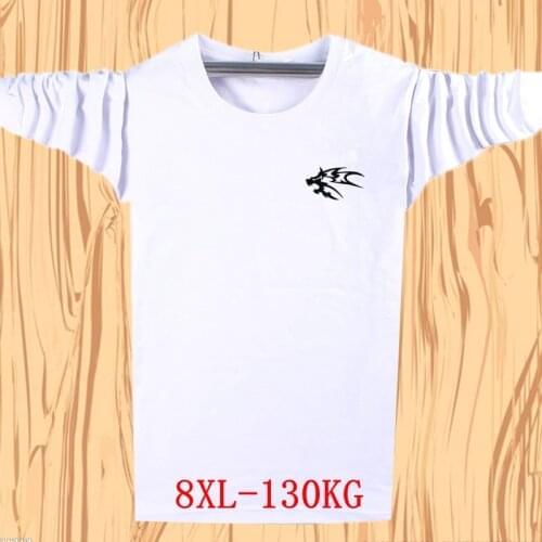 Large size ladies T-shirt 7XL 8XL spring and autumn long-sleeved round neck wolf head plus size 5XL 6XL cotton black big T-shirt