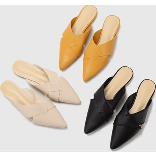 ZAR Woman 2021 Flat Shoes Spring Summer Pointed Toe Sexy Cross Plus Size 40 Black Muller Sandals And Slippers Women Luxury Hot