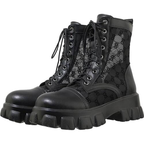 2021 Spring Summer Women Thick Sole Ankle Boots Lace Up Fashion Luxury Platform Boots Womens High Heels Shoes Air Mesh