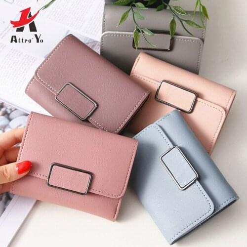 Attra-Yo New Women Wallet Casual Solid Small Wallet Fashion Female Short Mini All-match Korean Student Portable Small Wallet