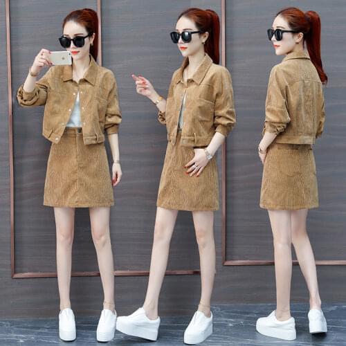 Women coat women jacket and skirts women corduroy clothing tops and mini skirts korean style clothing ELASTIC waist