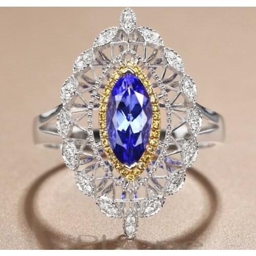 Luxury Wedding Rings Inlay Blue Shiny Crystal Cubic Zircon Fashion Charm 925 Silver Jewelry For Women Engagement Statement Gifts