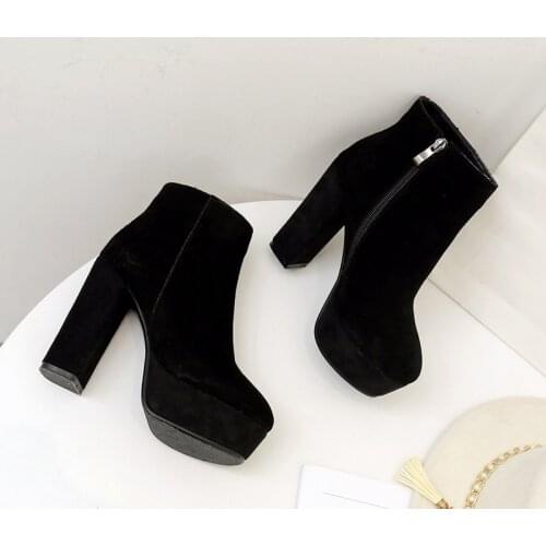 Winter Genuine Leather Womens Boots Black Casual Ankle Boots Girls Fashion Boots Zipper Boots Womens Shoes