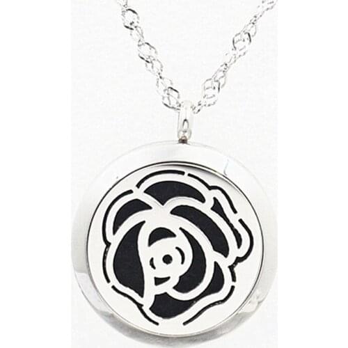 2Style Roses 316L Stainless Steel Perfume Locket Necklace Pendant Essential Oil Diffuser Aroma Locket Pendant Whit Free Pad