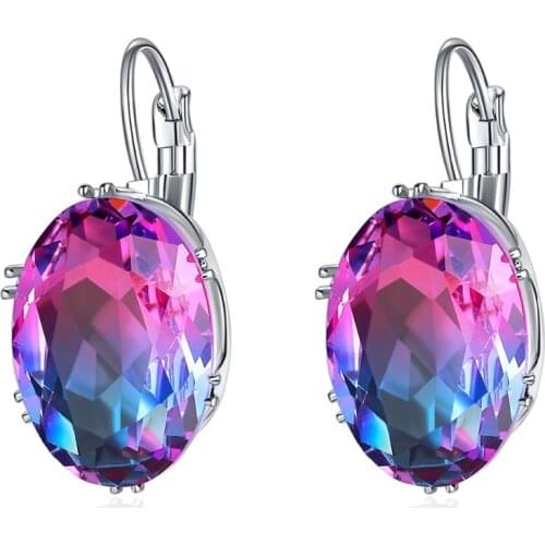 3*18mm egg-shaped oval zircon tourmaline French hook earrings white gold earrings big carat Crystal from Swarovskis for Women