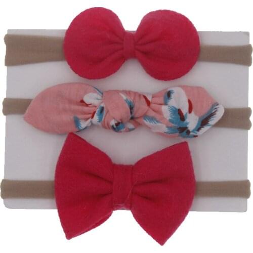 2019 3pcs Girls Nylon Elastic Bowknot Flower Set Hair Band Headwear Cute Rabbit Ear Headband Kids Hair Accessories