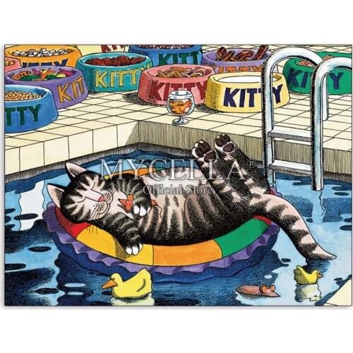 5d Diy Diamond Painting Pool Cat Cross Stitch Diamond Embroidery Cartoon Animals Diamond Mosaic Full Rhinestones Home Decor Gift