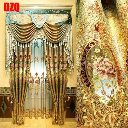 High Quality Velvet Curtain for Living Room Floral Embroidered Tulle Curtains for Bedroom Stripe Blackout Curtains