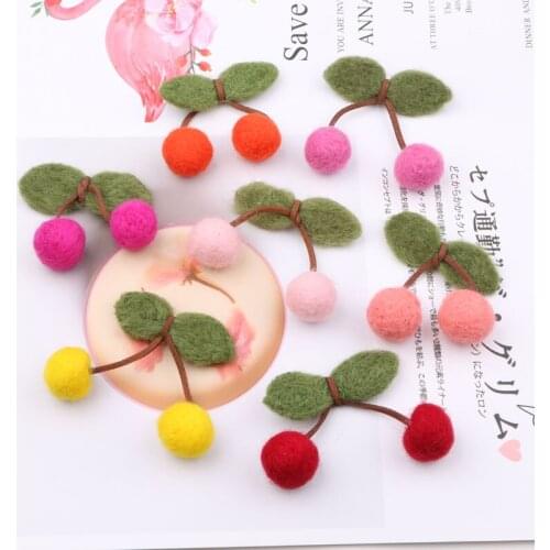 Free Shipping 10pcs/Lot Handmade Wool Felt Colorful Cherry Patch Sticker Fit Girl Hair Jewelry Headband Clip Pin Decoration