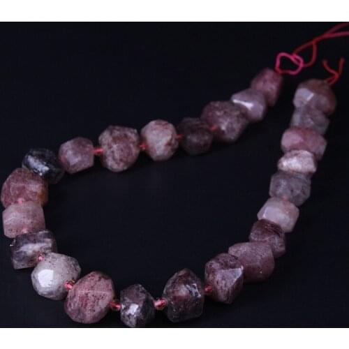 23pcs/strand,Natural Strawberry Quartz Faceted Nugget Beads,Cut Rough Crystal Stone DIY Slabs Pendant Necklace Bracelet Making