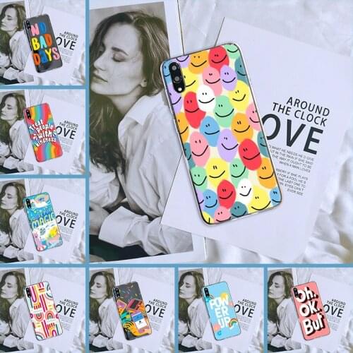 Silicone Phone Case For Huawei Y7 Y6 Y5 2019 Cartoon Smile Quote Pretty Cute Color Back Cover For Huawei Y9 Y7 Y6 Pro Prime 2019