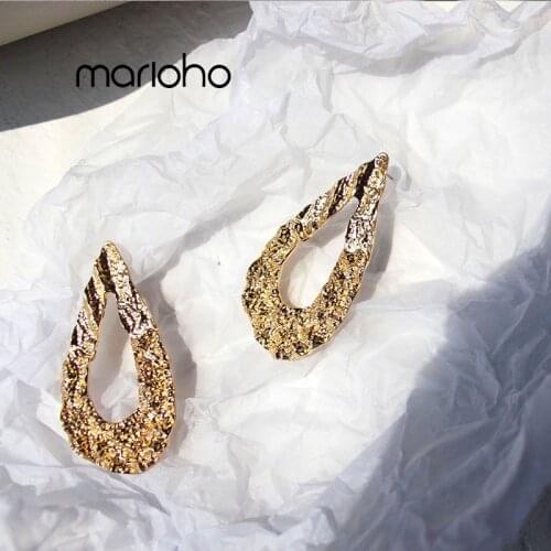 European Gold Color Hollow Water Drop Shape Stud Earrings Alloy Metal Geometric Earrings Simple Fashion Jewelry Party Women