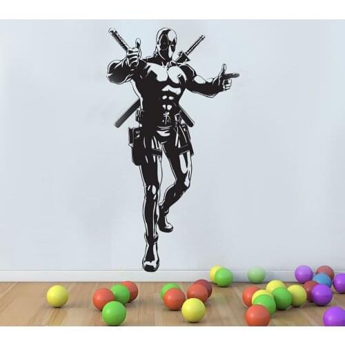 Deadpool Wall Stickers Boys Gaming Room Cartoon Home Decoration Vinyl Kids Room Interior Headboard Removable Wall Decals Z013