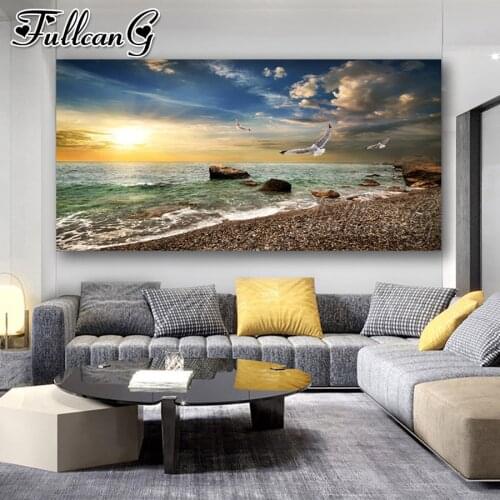 FULLCANG Sunset natural sea landscape large diamond painting 5d diy full square round drill mosaic embroidery sale decor FC2863