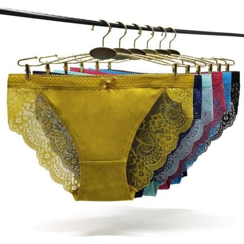 12 Pcs/Lot Cotton Panties Woman Underwear Ladies Lace Sexy Briefs Female Fashion Patchwork Lingerie Panty Transparent Underpants