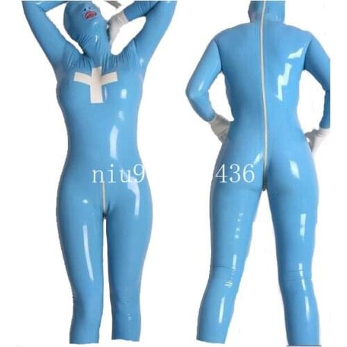 Latex Catsuit Nursing Bodysuit Full-body with Back Zipper Hoods Gloves Socks Full Set Size XXS-XXL for Women (no Gloves)