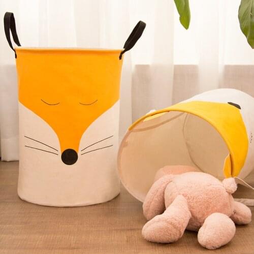 Laundry Basket Cartoon Fox Print Toy Storage Picnic Basket Box Cotton Washing Clothes Box Baby Orgnizer Bin for Bedroom