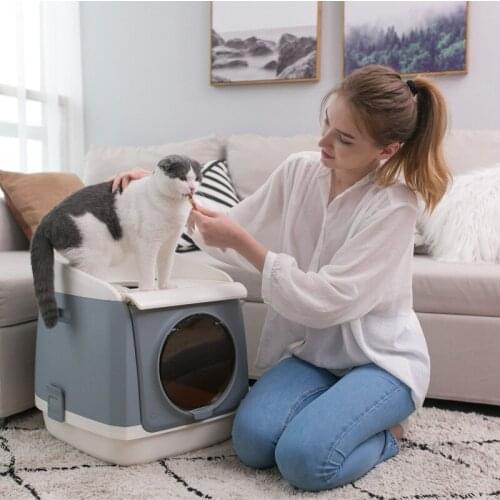 Free Cabin Top Open Cat Litter Box Pet Supplies Two-Door Closed Cat Toilet Anti-Splash Folding Cat Toilet Cat Bedpans