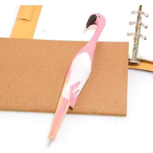 Creative Handmade Animal Fashion Flamingo Carved Wooden BallPoint Pen For Writting Office School Supplies Gift