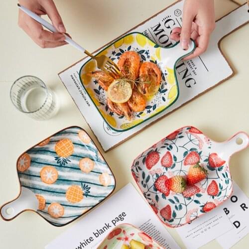 Dishes Creative Ins Japanese and Korean bakeware Tray Rectangular Handle Tray Oven Household Meal Tray Plate