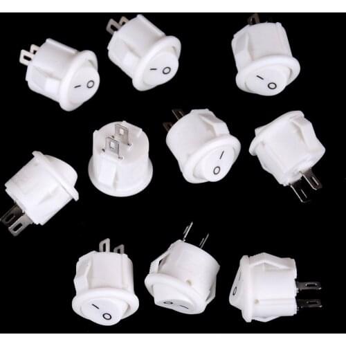 10Pcs Small Round Boat Rocker Switches Black Mini Round Black White Red 2 Pin ON-OFF Rocker Switch 16mm Diameter