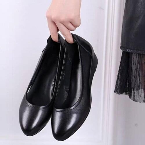 LIHUAMAO Black wedges women shoes slip on pointed toe high heel pumps party work office lady wedding shoes comfortable soft