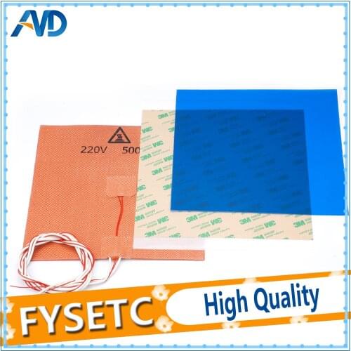 200*200*0.3mm Frosted Build Surface Blue Polyetherimide Cold PEI Sheet + 200X200mm 220V 500W Silicone Heater Pad For Prusa i3