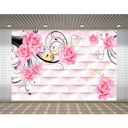 Lyavshi 3D Photographic Background Roses Pink Tile Colorful Butterflies Decoration for Photo Studio Props Photography Photophone