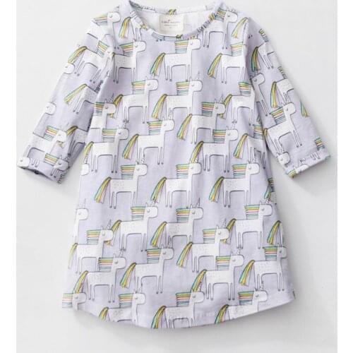 Little Maven New Summer Lovely Kids Short Grey Cartoon Horses Printed O-neck Kintted Cotton Big Girls 4-10yrs Casual Dresses