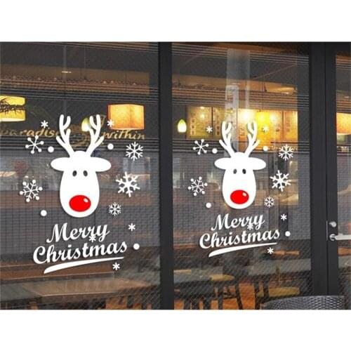 Cute Deer Merry Christmas snowflake Atmosphere decoration Store shop office door decoration sticker window sticker wall sticker