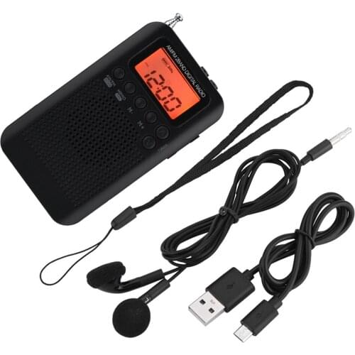 Mini LCD Digital FM/AM Radio Receiver Portable Radio Telescopic Antenna Speaker Alarm Clock Time Display with 3.5mm Earphones Ja