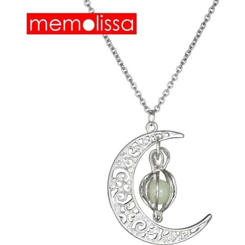MeMolissa Fashion Womens stone shine moon Charm Luminous Stone necklaces Pendants Trendy wholesale jewelry Silver Necklace