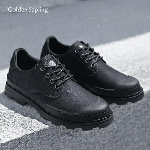 Golden Sapling Winter Mens Casual Shoes Fashion Platform Comfortable Leather Flats Leisure Work Shoes Men Classics New Footwear
