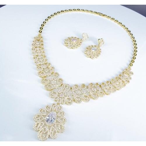 2020 NEW fashion luxury crystal zircon golden necklace earring wedding bride banquet dress popular jewelry set free shipping