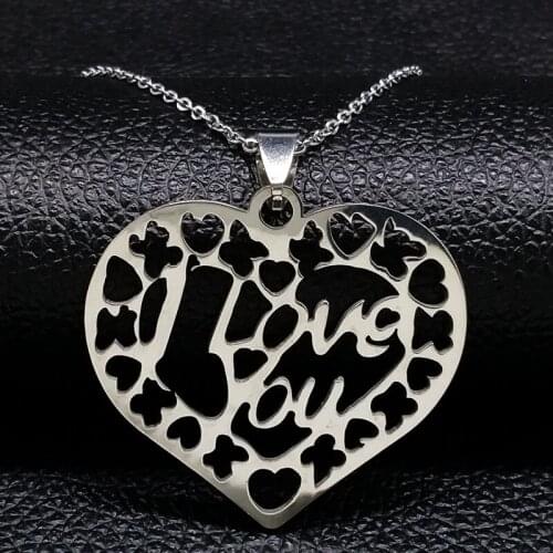 Heart Stainless Steel Necklaces Pendants Silver Color Statement Necklace Women Jewellery colgante corazon N18166S05