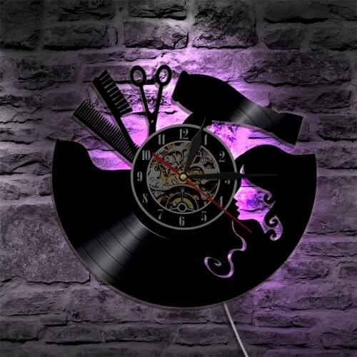 Hairdresser Vinyl Record Clock Comb Scissors Hair Dryer Beauty Salon Wall Clock Vintage Barber Wall Sign Haircut Wall Art Gift