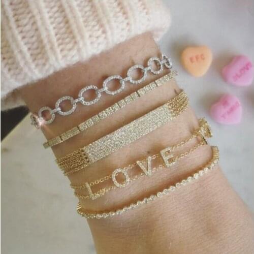 Valentines gift delicate 100% 925 sterling silver double chain love letter cz LOVE Alphebet lover gift bracelet 925 jewelry