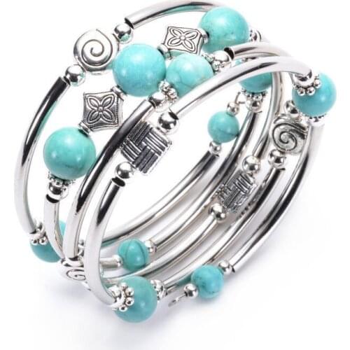 Popular Natural wrapped Bracelets Volcanic Bluestone Multi - layer Ladies Natural Stone Bracelet