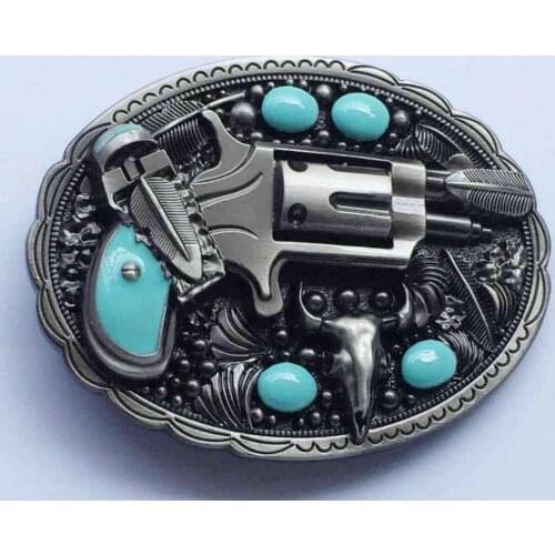 New Arrival Mens Retro Western Cowboy Turquoise Bead Metal Belt Buckle