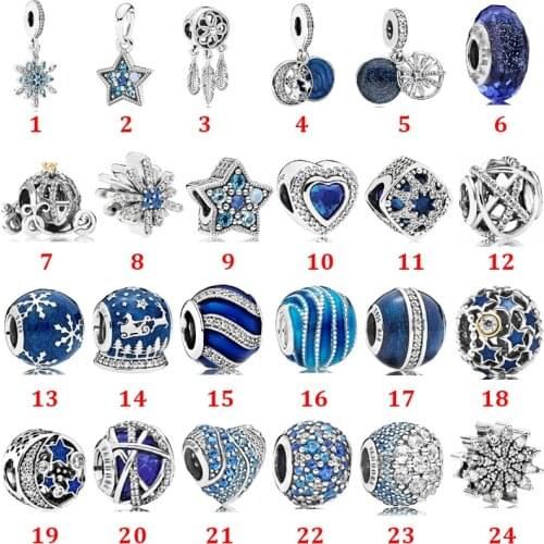 S925 Silver Blue Series Starry Sky Bead Charm Piece Dream Catcher Beads DIY Beads Fit Original Pandora Bracelets Charms Jewelry
